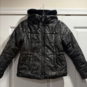 Animal print reversible hooded winter coat